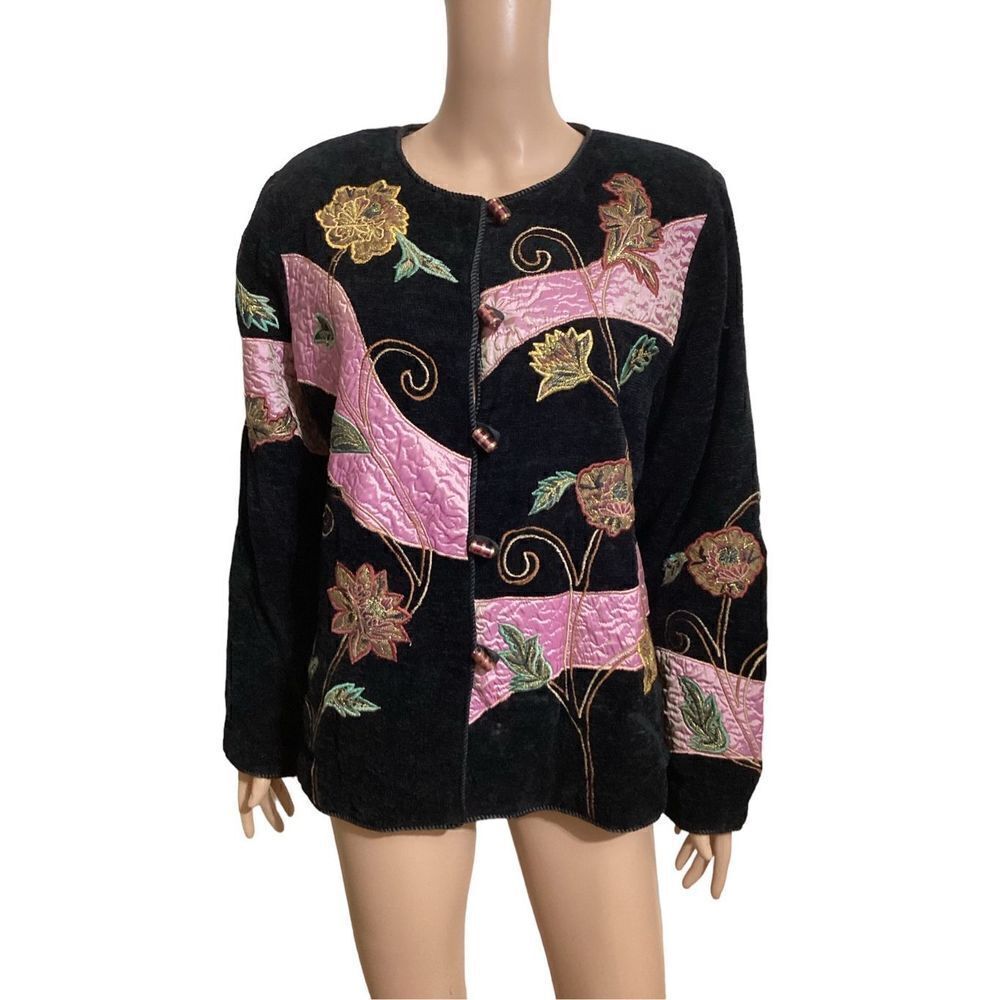 Vintage Indigo Moon Quilted Appliqué Embroidered Jacket M